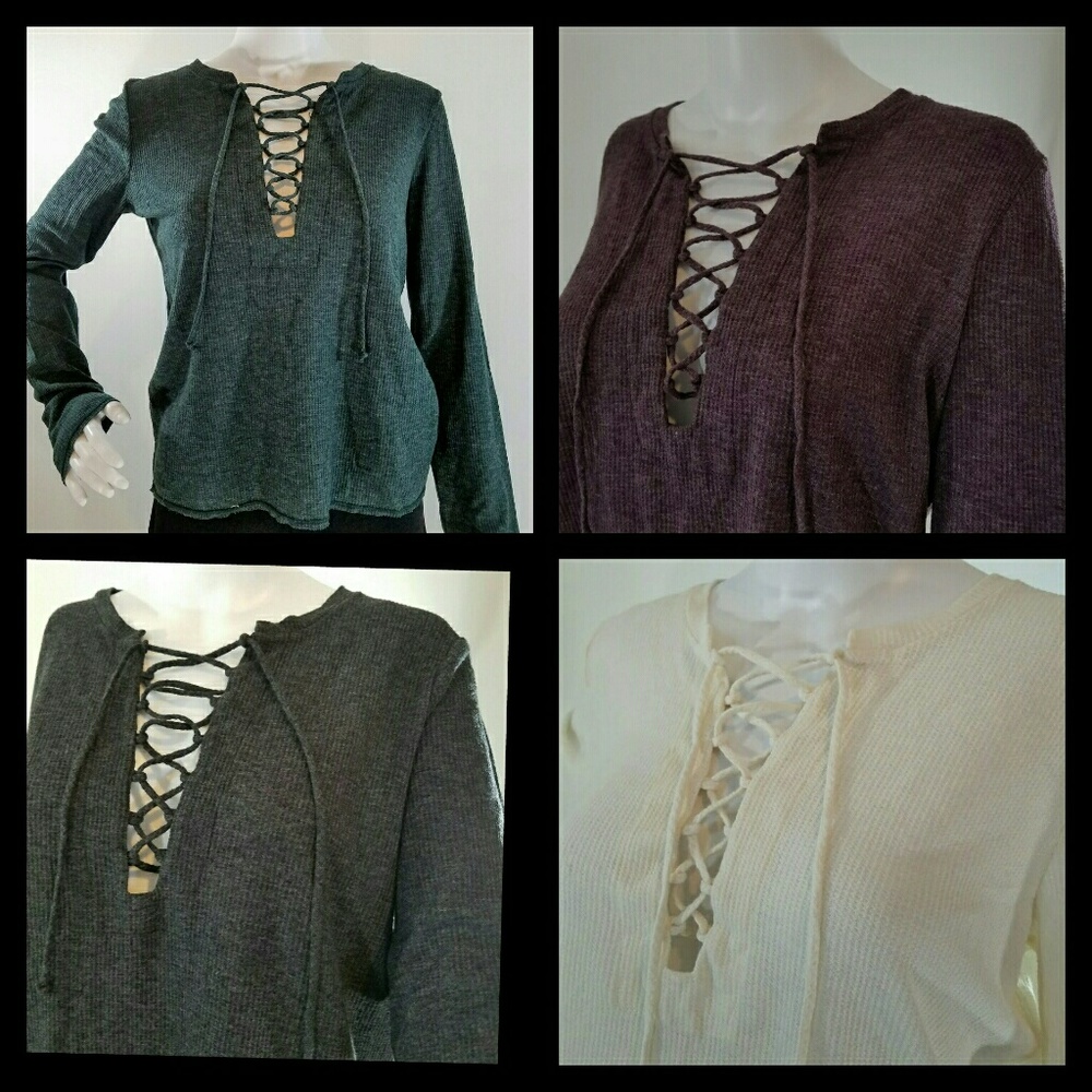 Bundle of 3!  New Medium Waffle Tops V neck